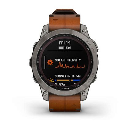 картинка Garmin Fenix 7 Sapphire Solar, 47 мм, цвет корпуса серый с коричневым кожаным ремешком от маркетплейса TEMA.shop 2