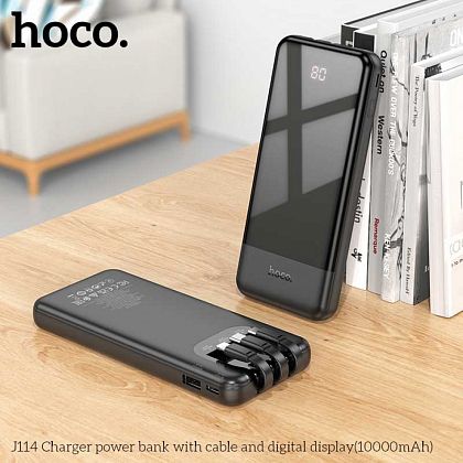 картинка Hoco J114 10000mAh Charger Power Bank, build-in C&L&M cables, черный от маркетплейса TEMA.shop 3