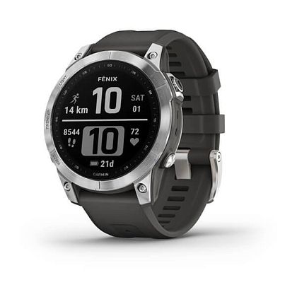 картинка Garmin Fenix 7, 47 мм, цвет корпуса серебристый с силиконовым ремешком цвета графит от маркетплейса TEMA.shop 1